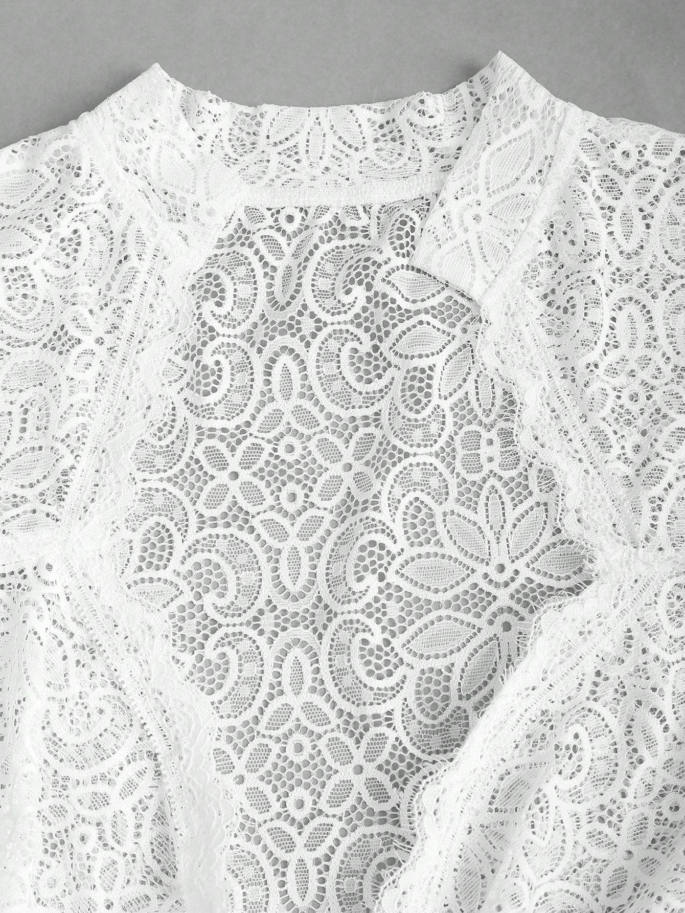 Stand collar and floral lace detail