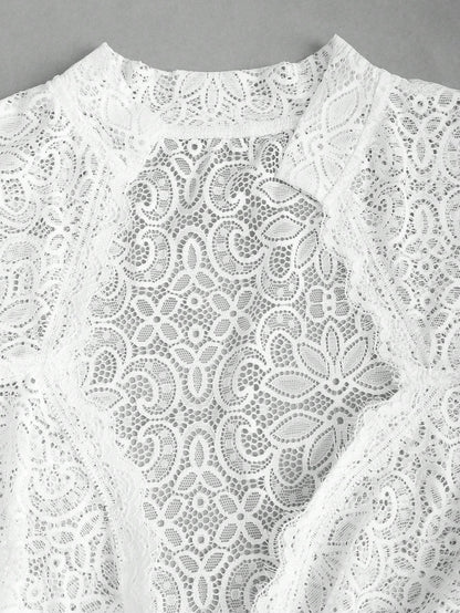 Stand collar and floral lace detail