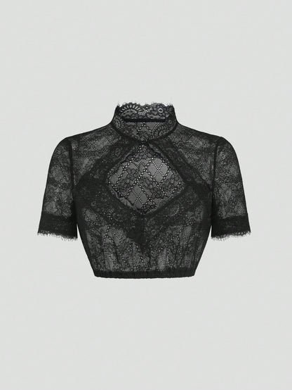 Onyx sheer lace dirndl blouse front