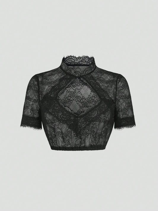 Onyx sheer lace dirndl blouse front