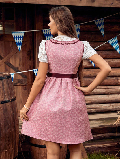 Rose and oxblood dirndl dress back view