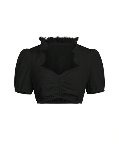 Black cropped dirndl blouse