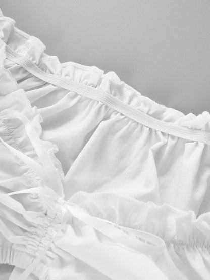 Ruffled neckline and drawstring detail