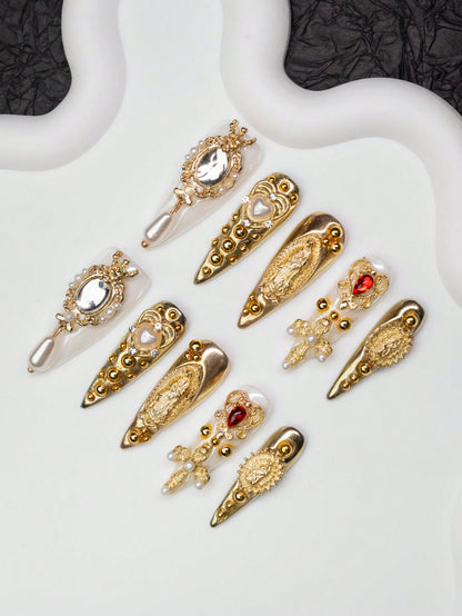 Gold chrome press-on nails, full set