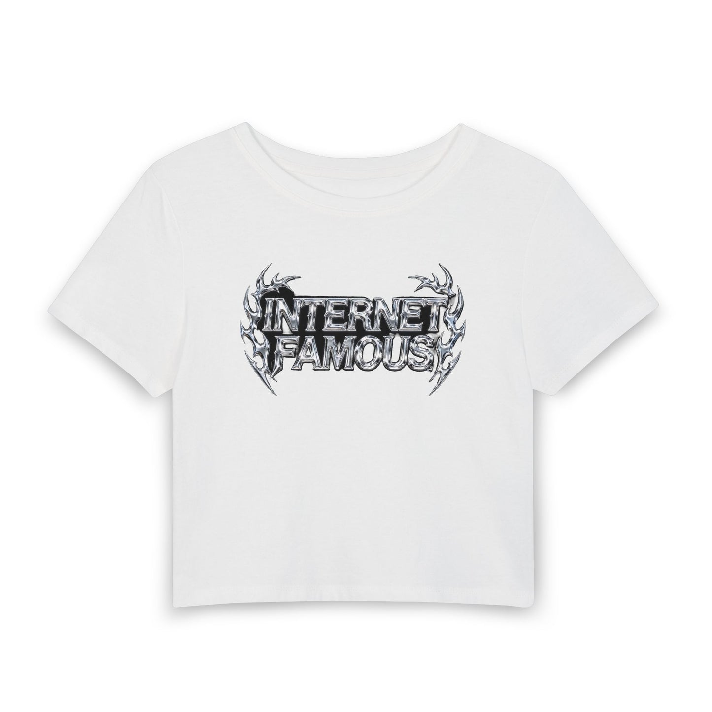 INTERNET FAMOUS Tribal Chrome Baby Tee - Y2K Graphic Fitted Top