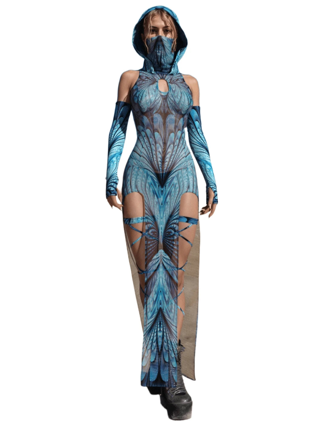 Full length front view with double thigh slits