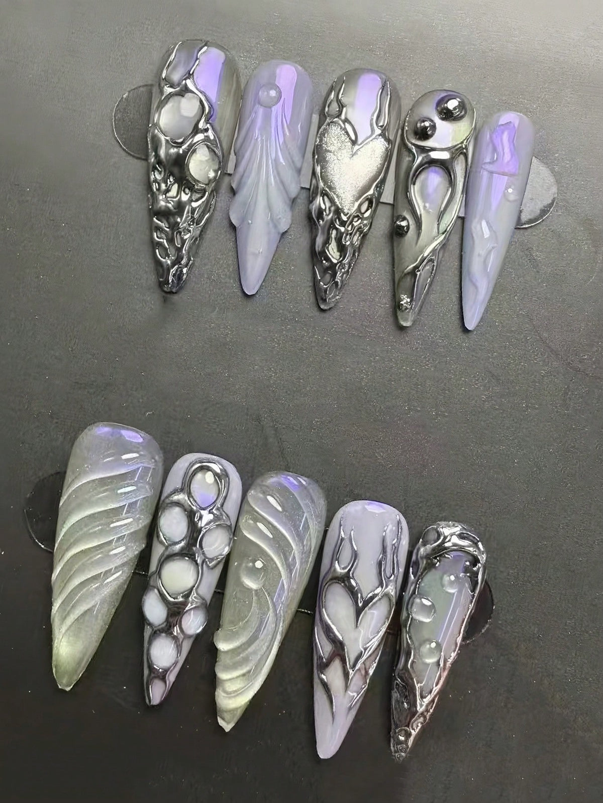 Periwinkle chrome stiletto press-on nail set