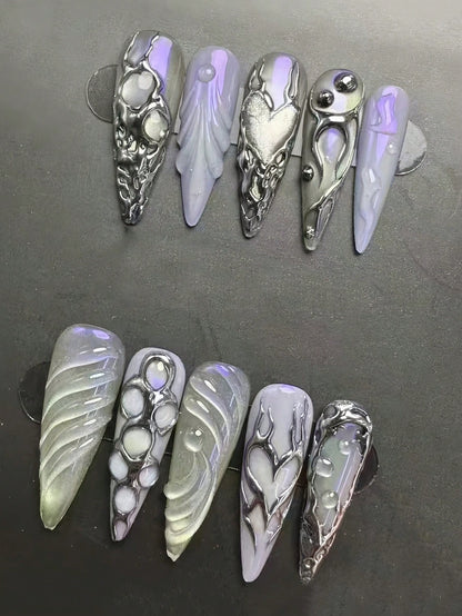 Periwinkle chrome stiletto press-on nail set