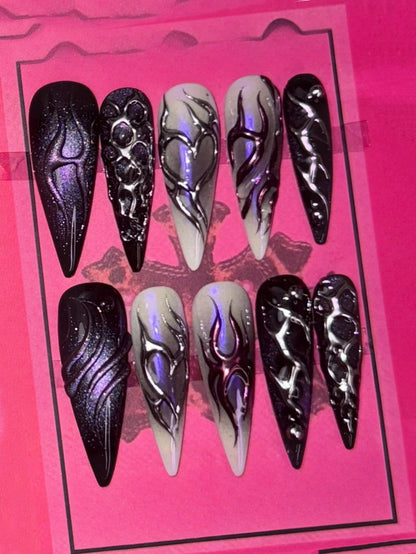 Violet Hex press on nails with pearl white french tips