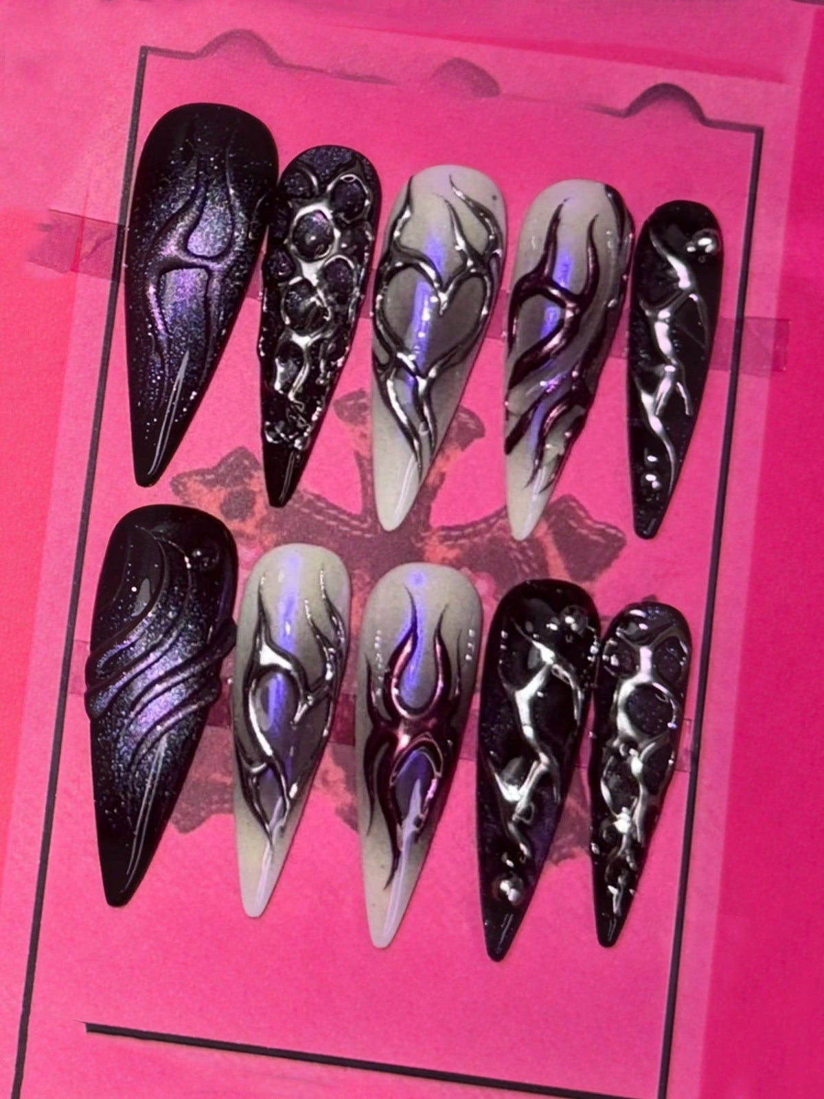 Violet Hex press on nails with chrome thorn vines