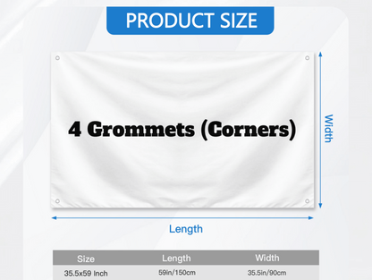Flag size guide in inches with grommet placement