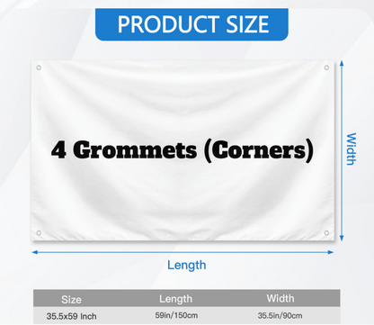 Flag size guide in inches with grommet placement