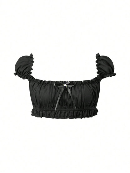Black Coffee crop top flat lay front