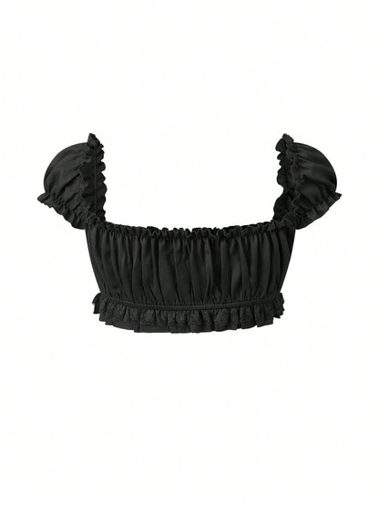 Black Coffee crop top flat lay back
