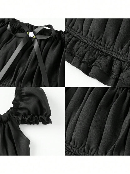 Black Coffee crop top fabric and bow detail