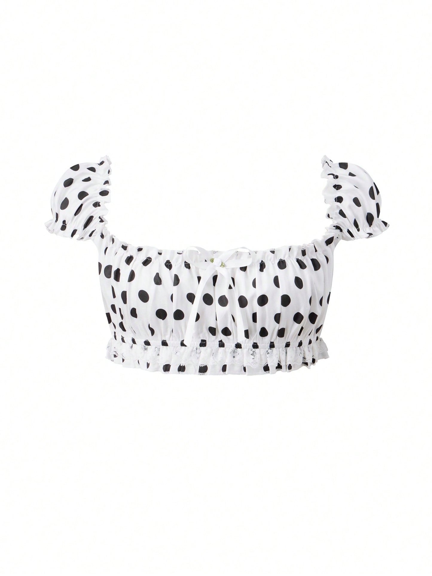 Domino Cream polka dot crop top flat lay front