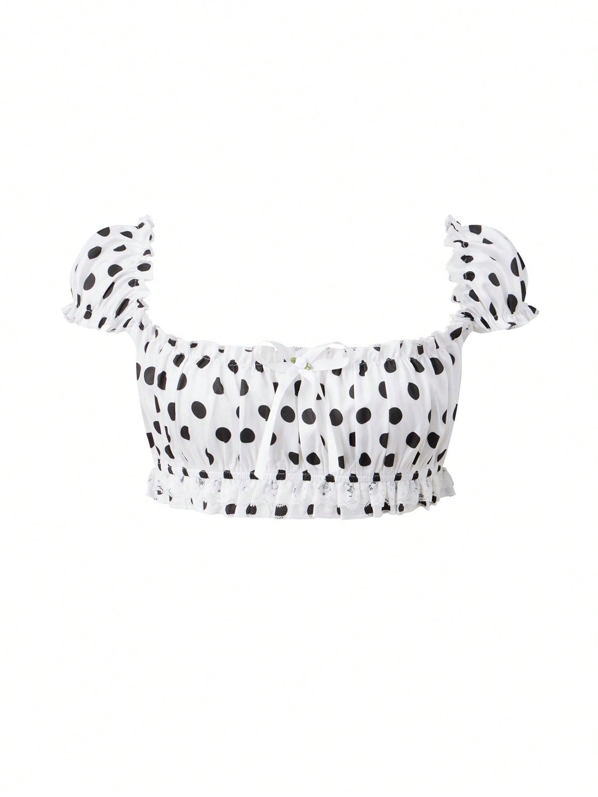 Domino Cream polka dot crop top flat lay front