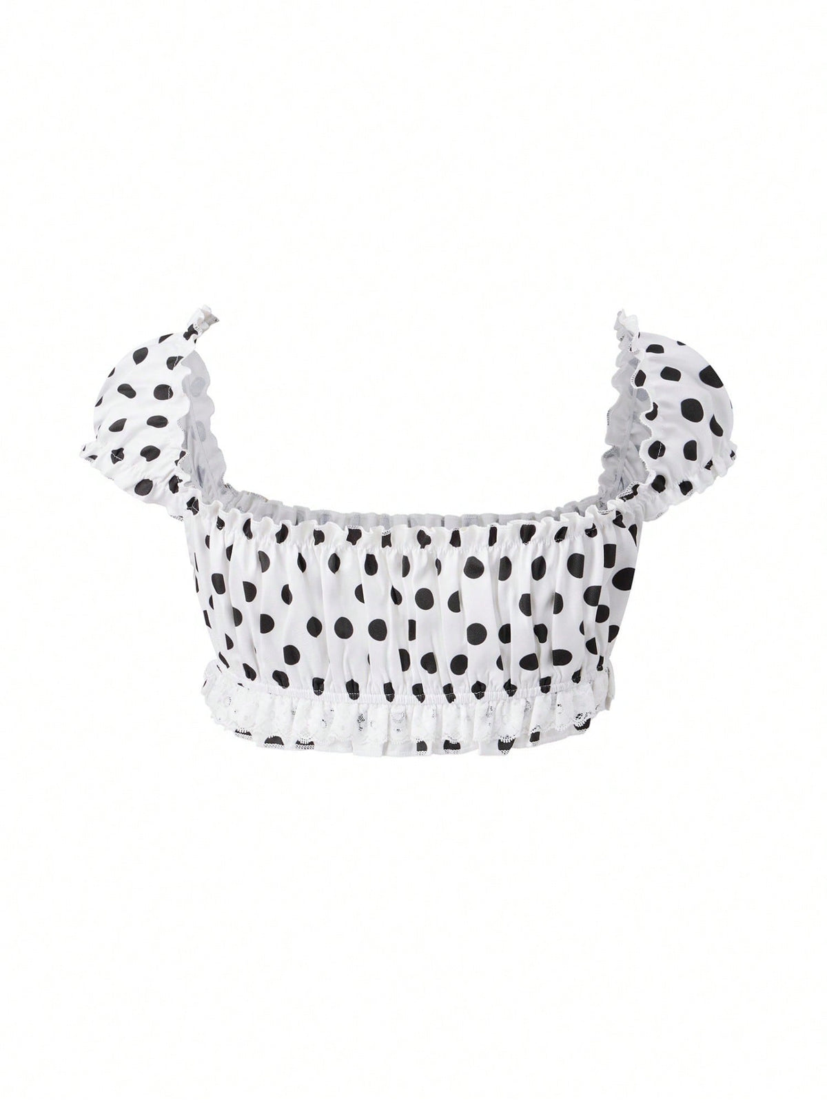 Domino Cream polka dot crop top flat lay back