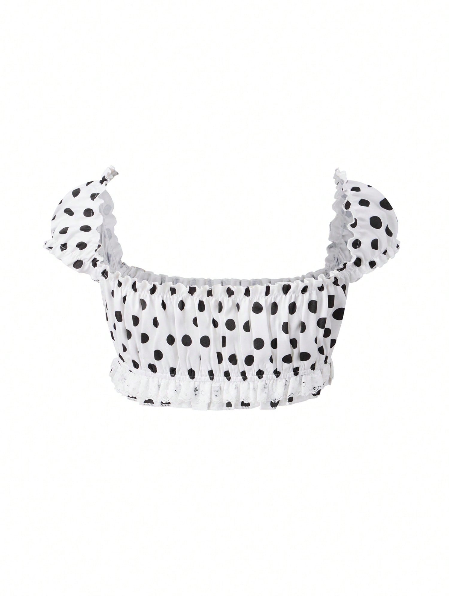 Domino Cream polka dot crop top flat lay back