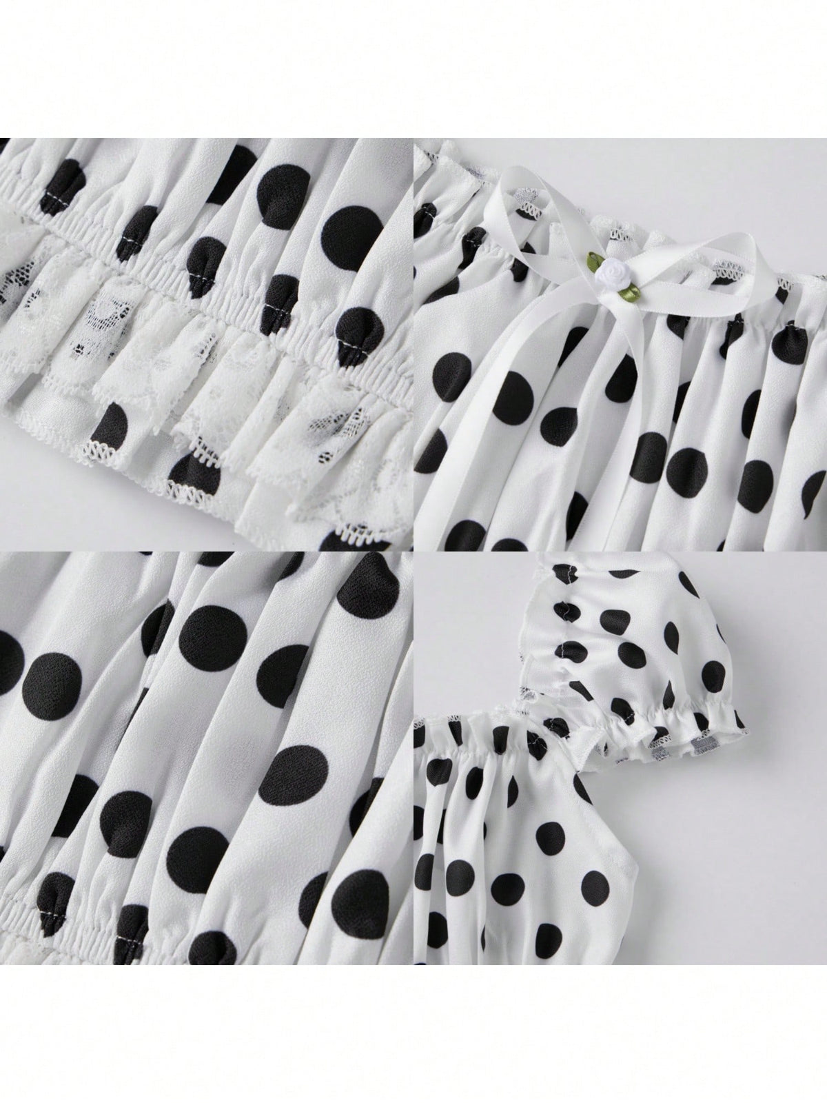 Domino Cream polka dot crop top fabric detail