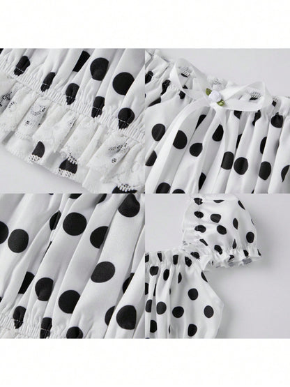 Domino Cream polka dot crop top fabric detail