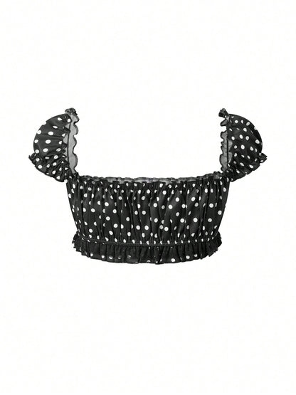 Pin Dot Noir crop top flat lay back