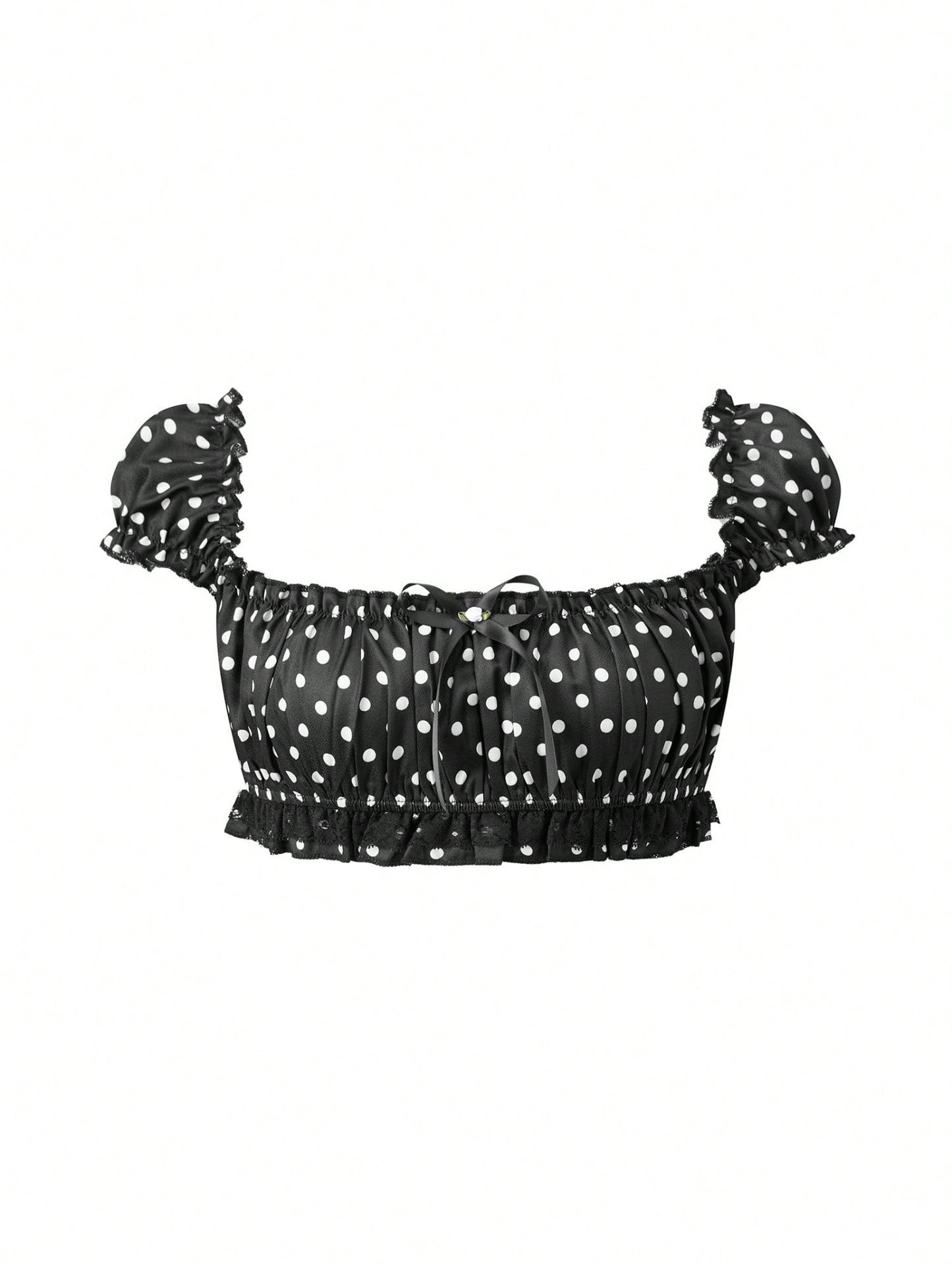 Pin Dot Noir crop top flat lay front