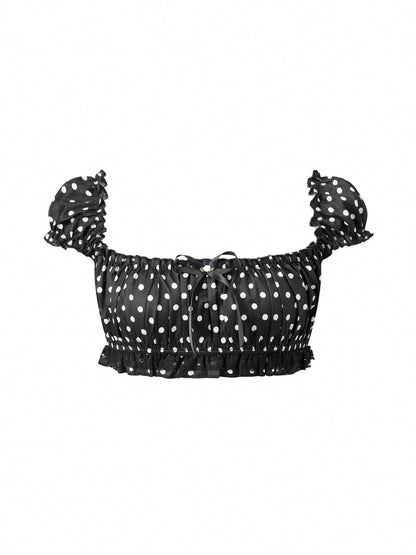 Pin Dot Noir crop top flat lay front