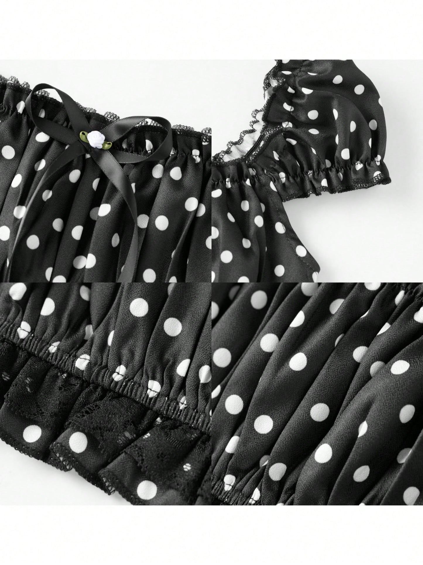 Pin Dot Noir crop top fabric and bow detail