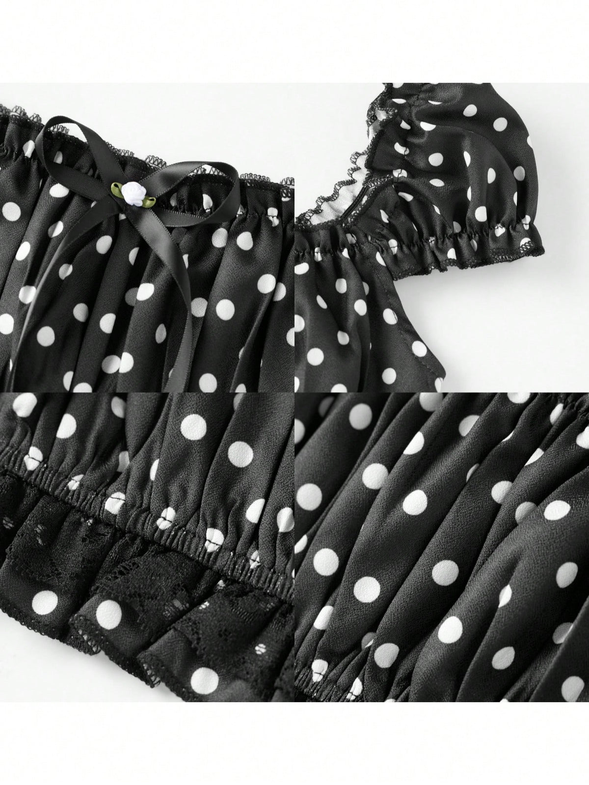 Pin Dot Noir crop top fabric and bow detail