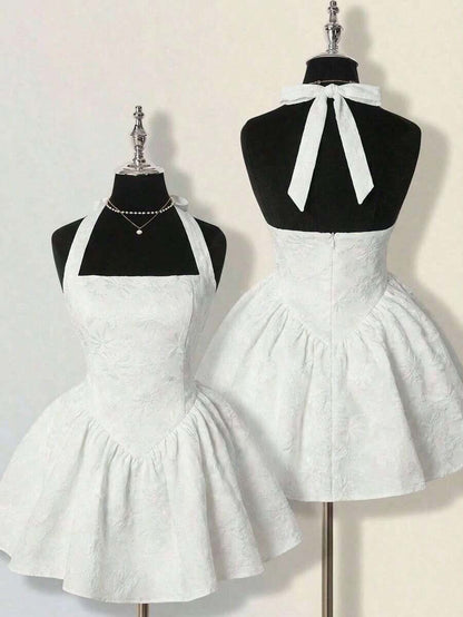 Halter mini dress front and back views