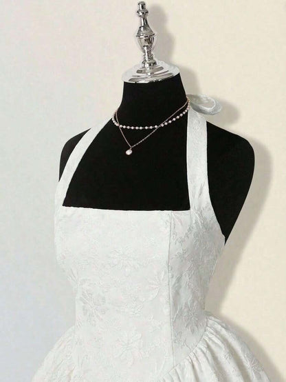 Close up of halter tie and jacquard bodice