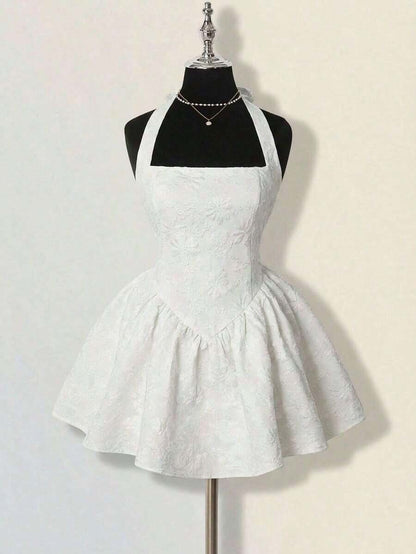 Halter mini dress three quarter view