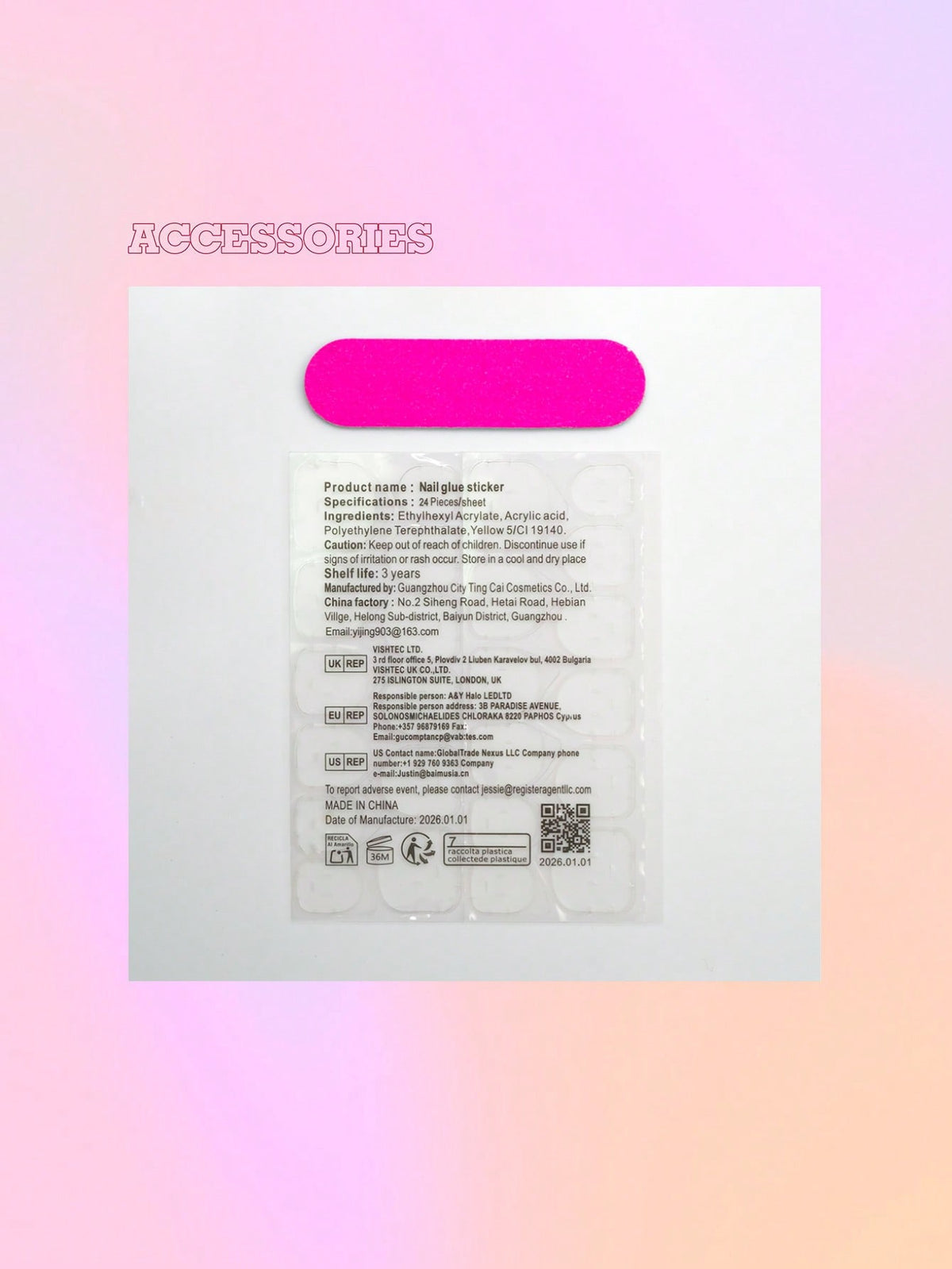 Jelly adhesive stickers and nail file included