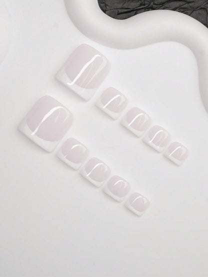 White French press-on toenails, full set