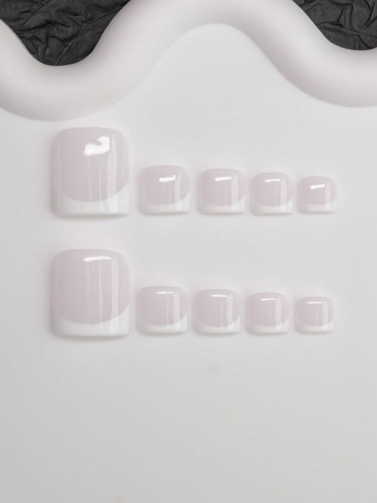 Milky nude white French short square press-on toenails