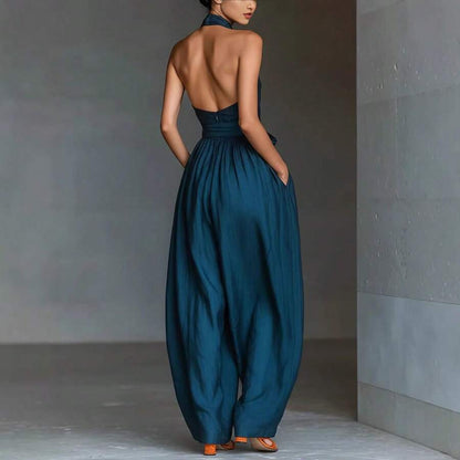 Cross-halter jumpsuit bodice detail