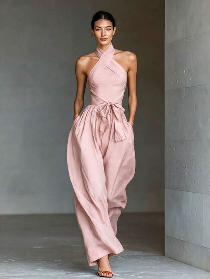 Blush cross-halter jumpsuit