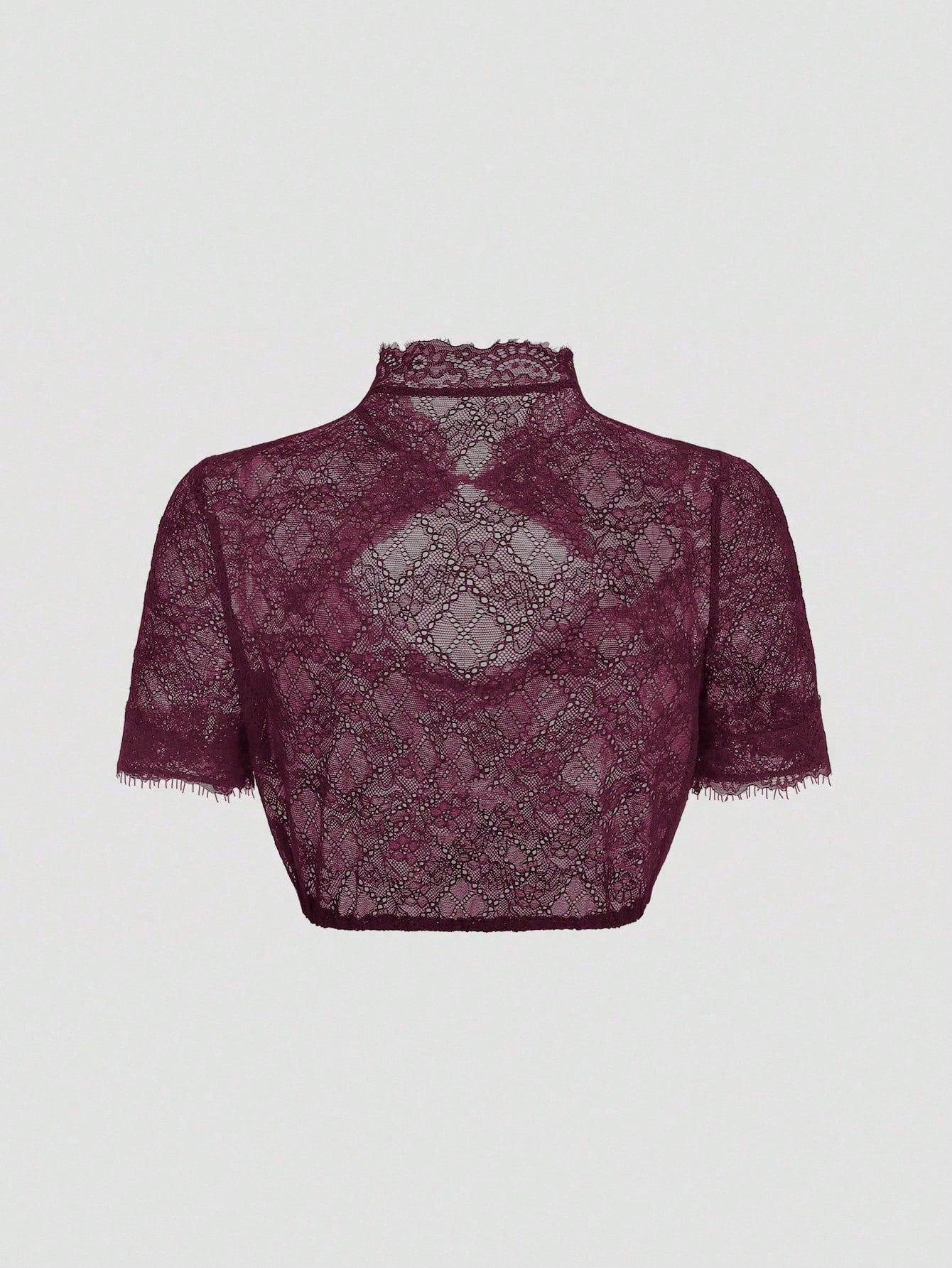 Oxblood lace dirndl blouse back view