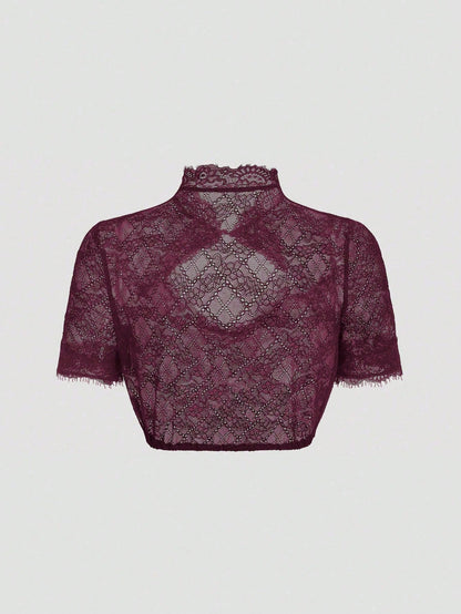 Oxblood lace dirndl blouse back view