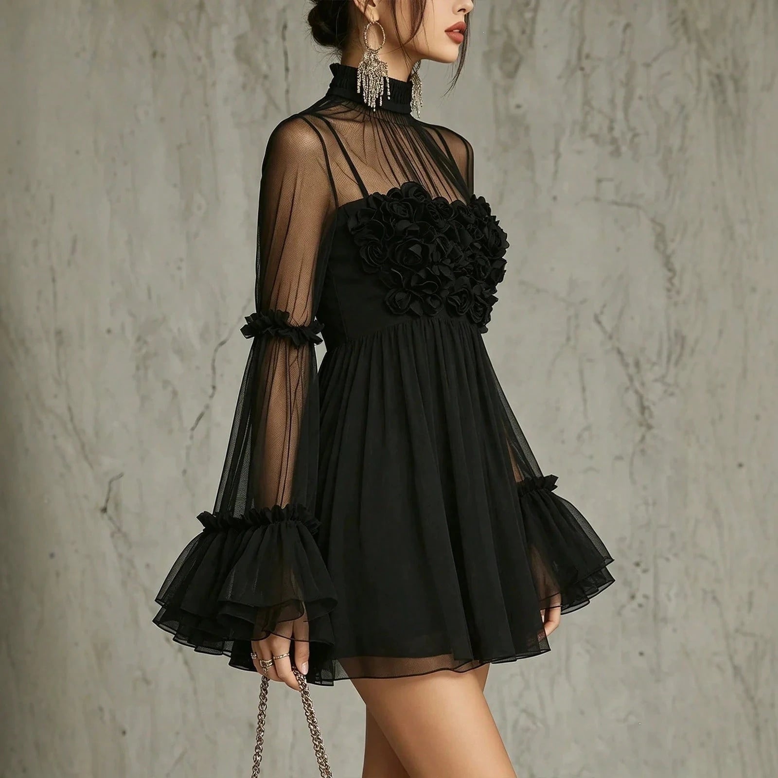 Full length front view of the flared mini skirt