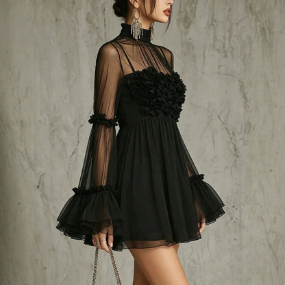 Full length front view of the flared mini skirt