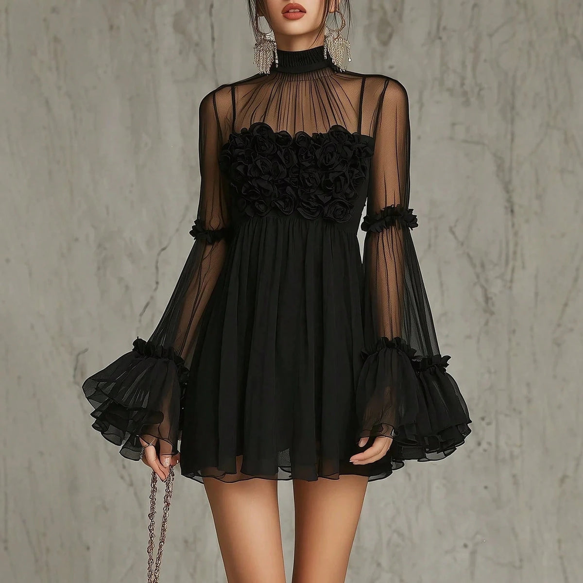 Back view of the sheer mesh mini dress