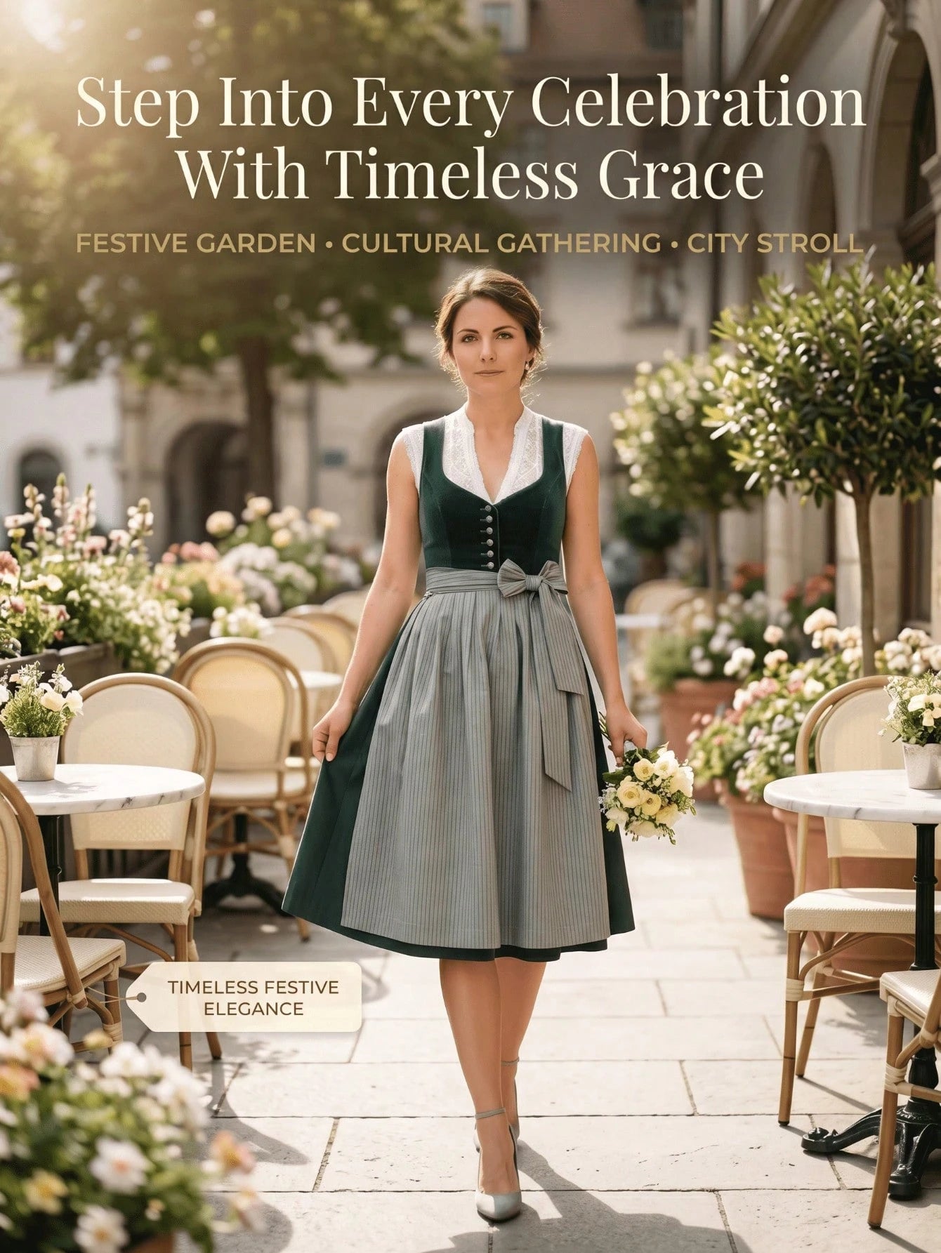 Dirndl dress styled for a garden celebration