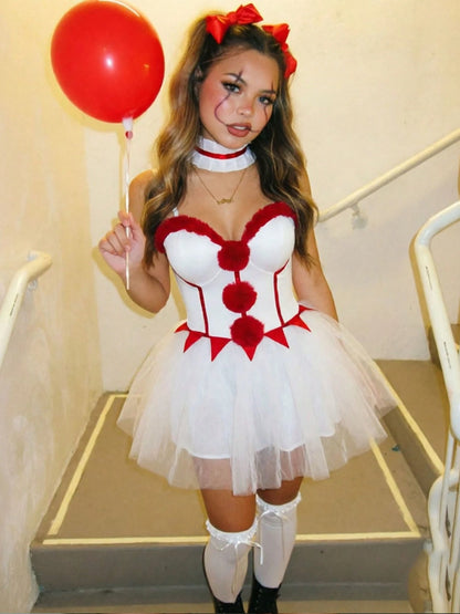 Clown costume mini dress worn with knee socks