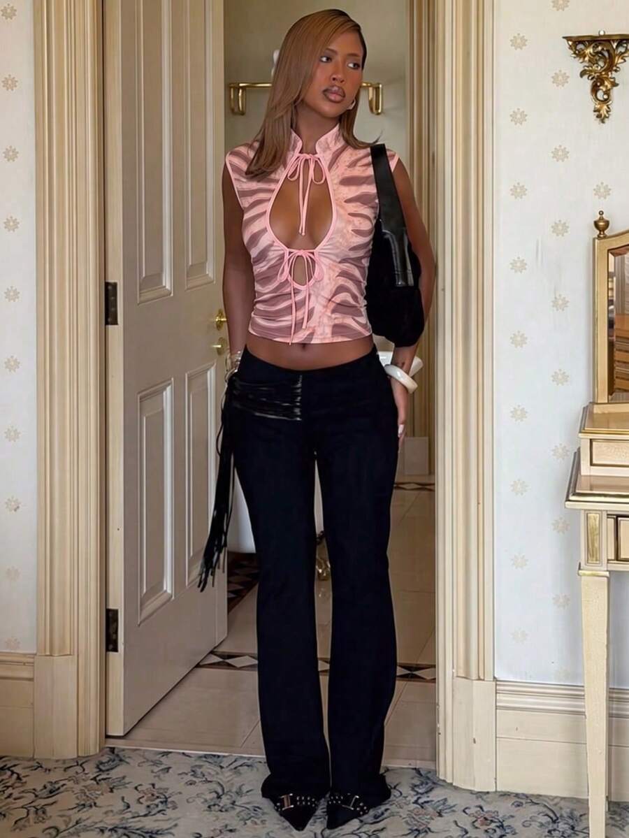 Pink Tiger crop top full length