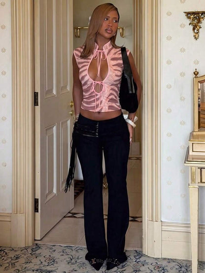 Pink Tiger crop top full length
