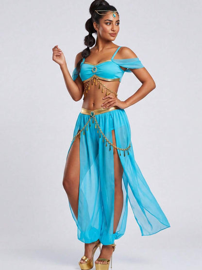 Turquoise harem pant princess costume front view