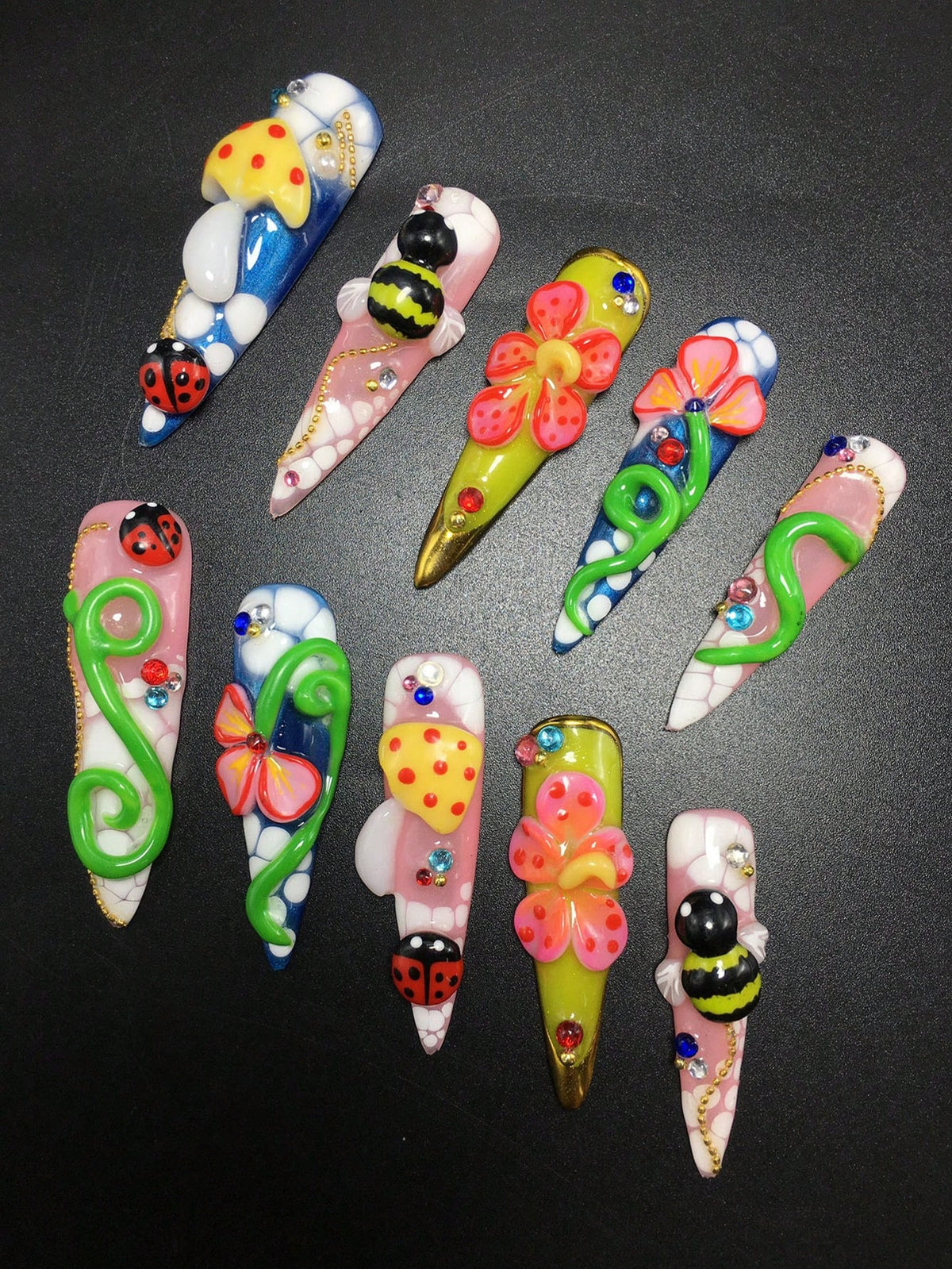 Bug Bloom press-on nails, detail
