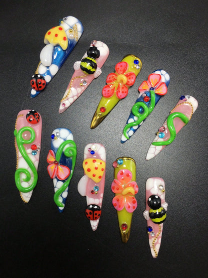Bug Bloom press-on nails, detail